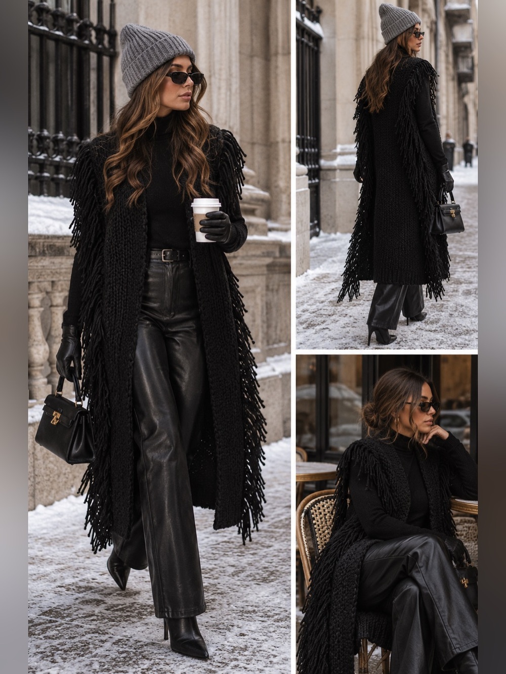 Black wool vest with fringe size medium large brand 21-5
